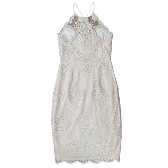Saylor Size Small Lace Halter Mini Dress Beige Bridal Shower Feminine High Neck - Picture 4 of 13